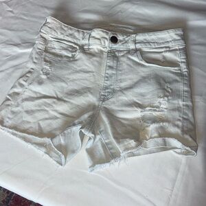 American Eagle White Jean Shorts Distressed Denim Midi Shorts Size 8